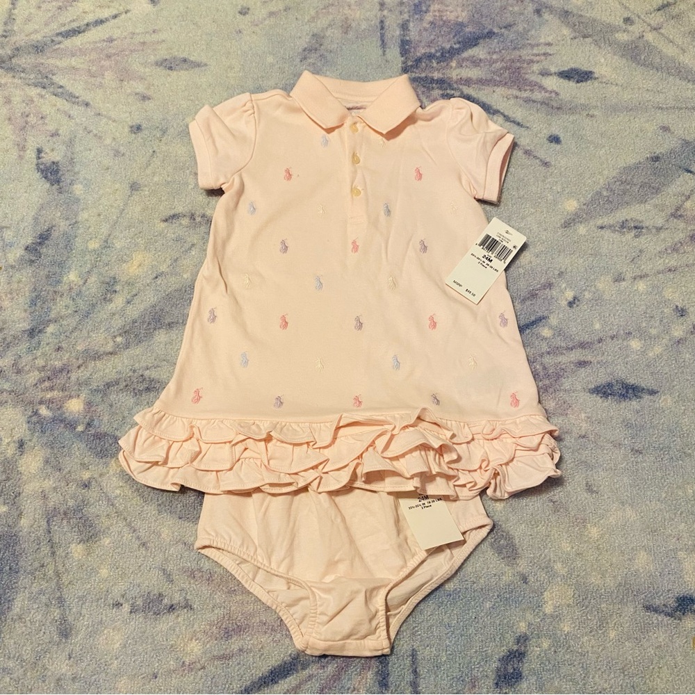 Ralph Lauren Logo Pink Dress with matching diaper cover NWT 24M Retail $49.50